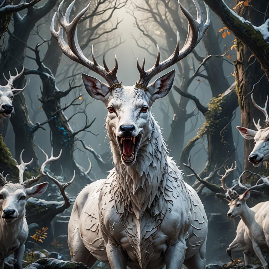 Fanged White Doe: Detailed Fantasy Art