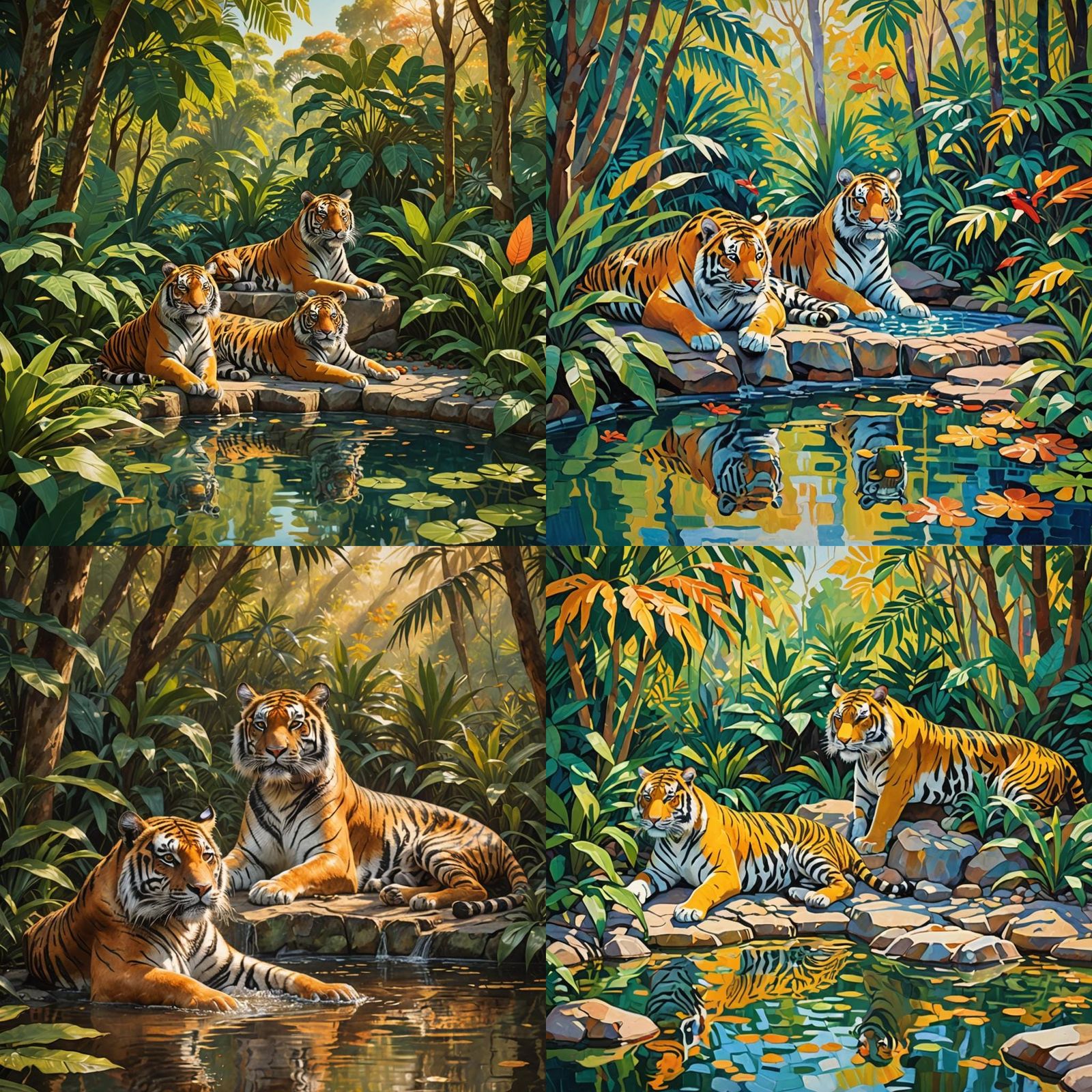 Tigers Lounging: A Jungle Family Portrait