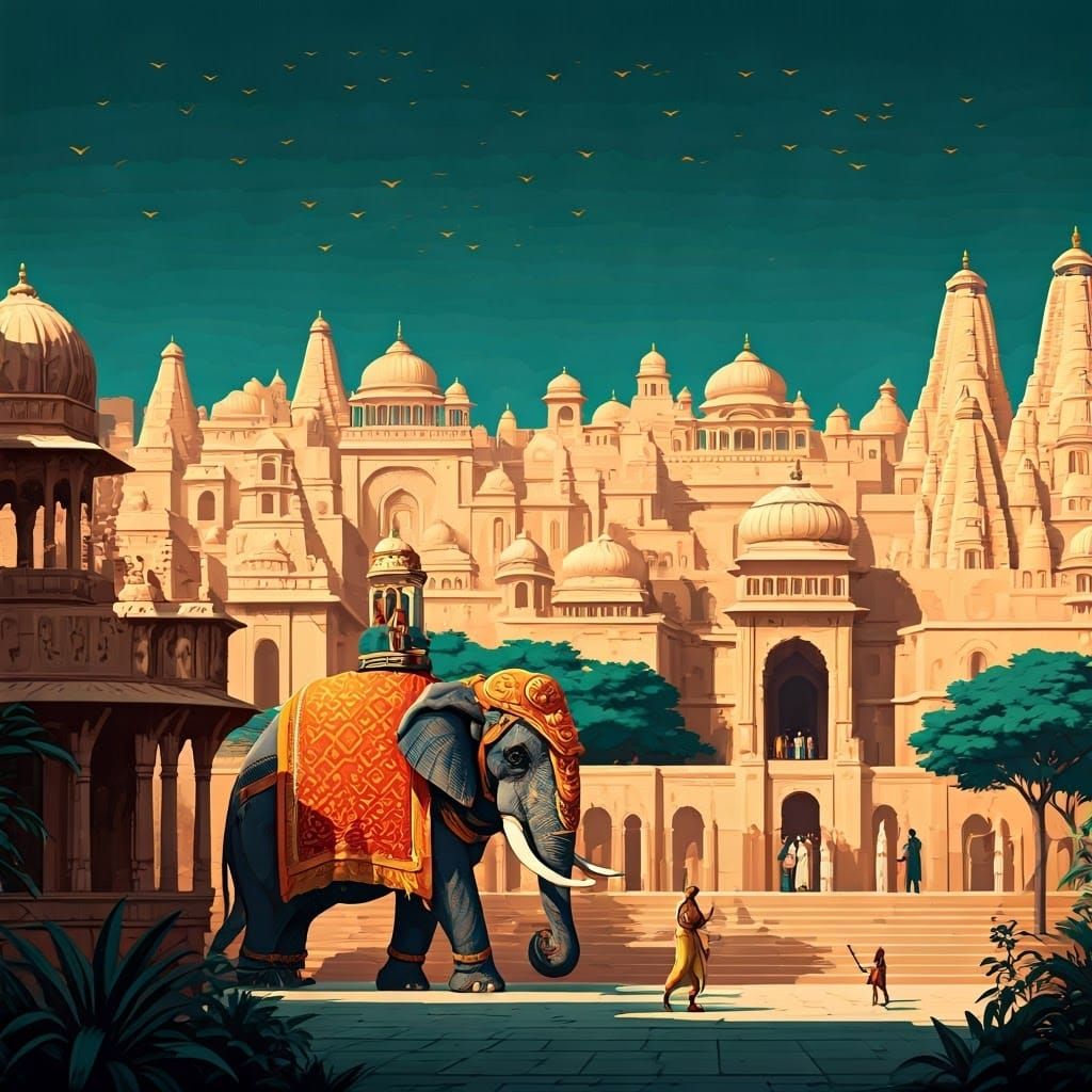 Ancient India Metropolis with Elephant, Syd Mead Inspired