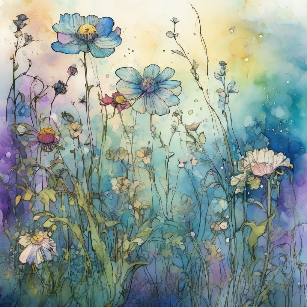 Delicate Wildflower in Vibrant Colors, Close-Up in Impressiv...