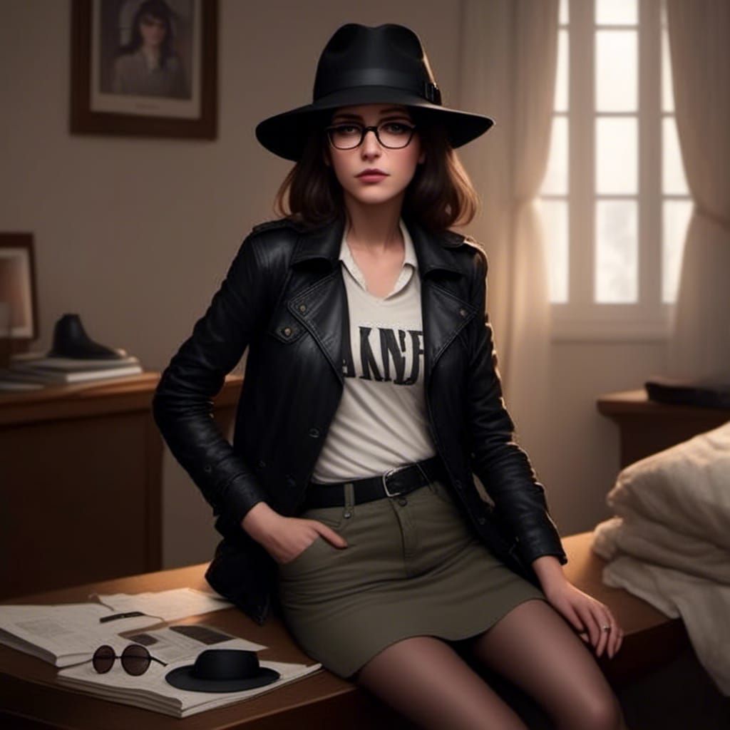 Punk Woman in Fedora and Trenchcoat, Professional Photo
