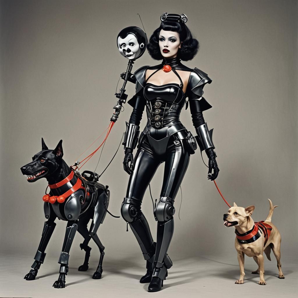 Robot Dog Walker on Mars in Retro Sci-Fi Style