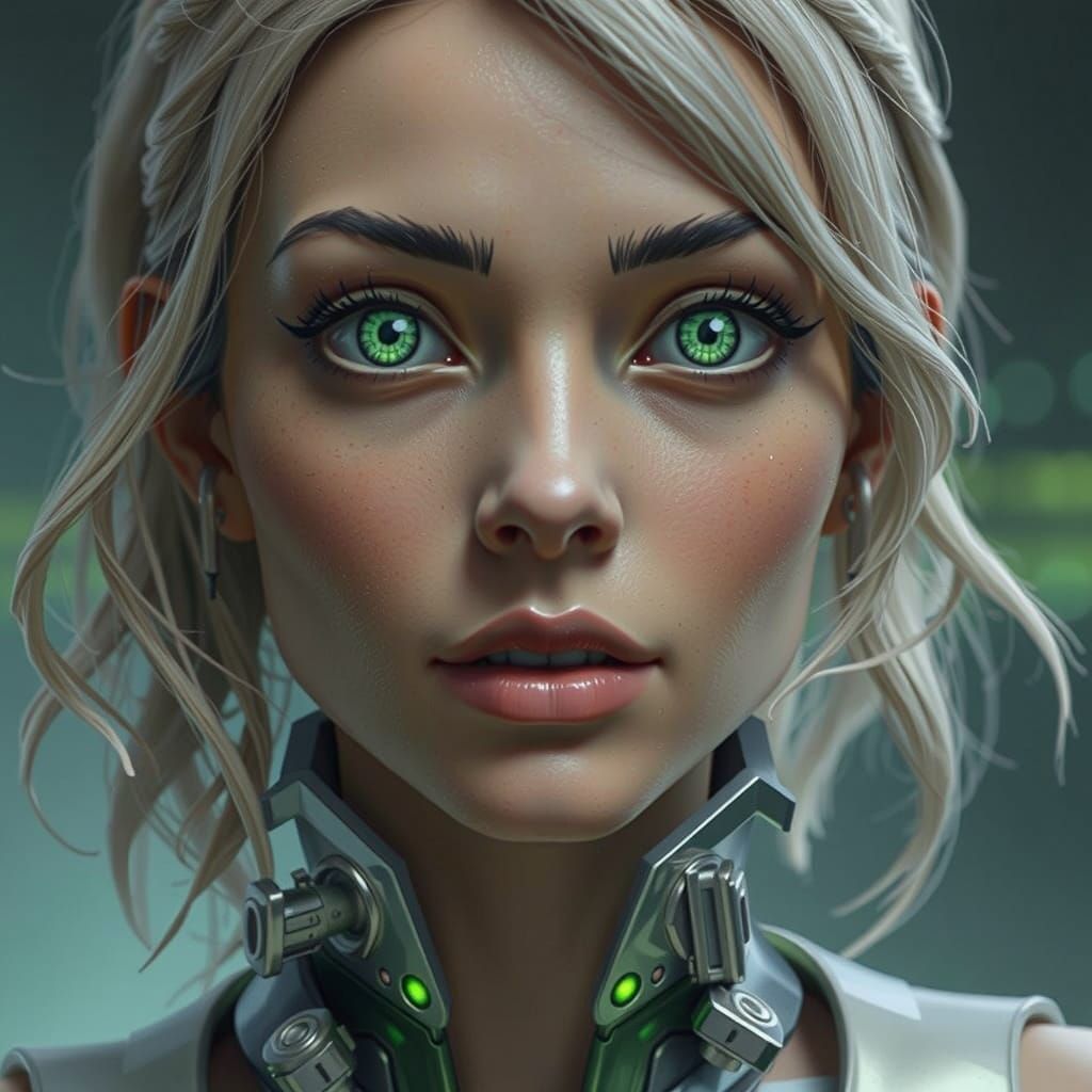 Cyberpunk Goddess in Futuristic Metallic Armor