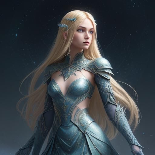 Fantasy Enchantress with Glowing Stars in Pointillism Style