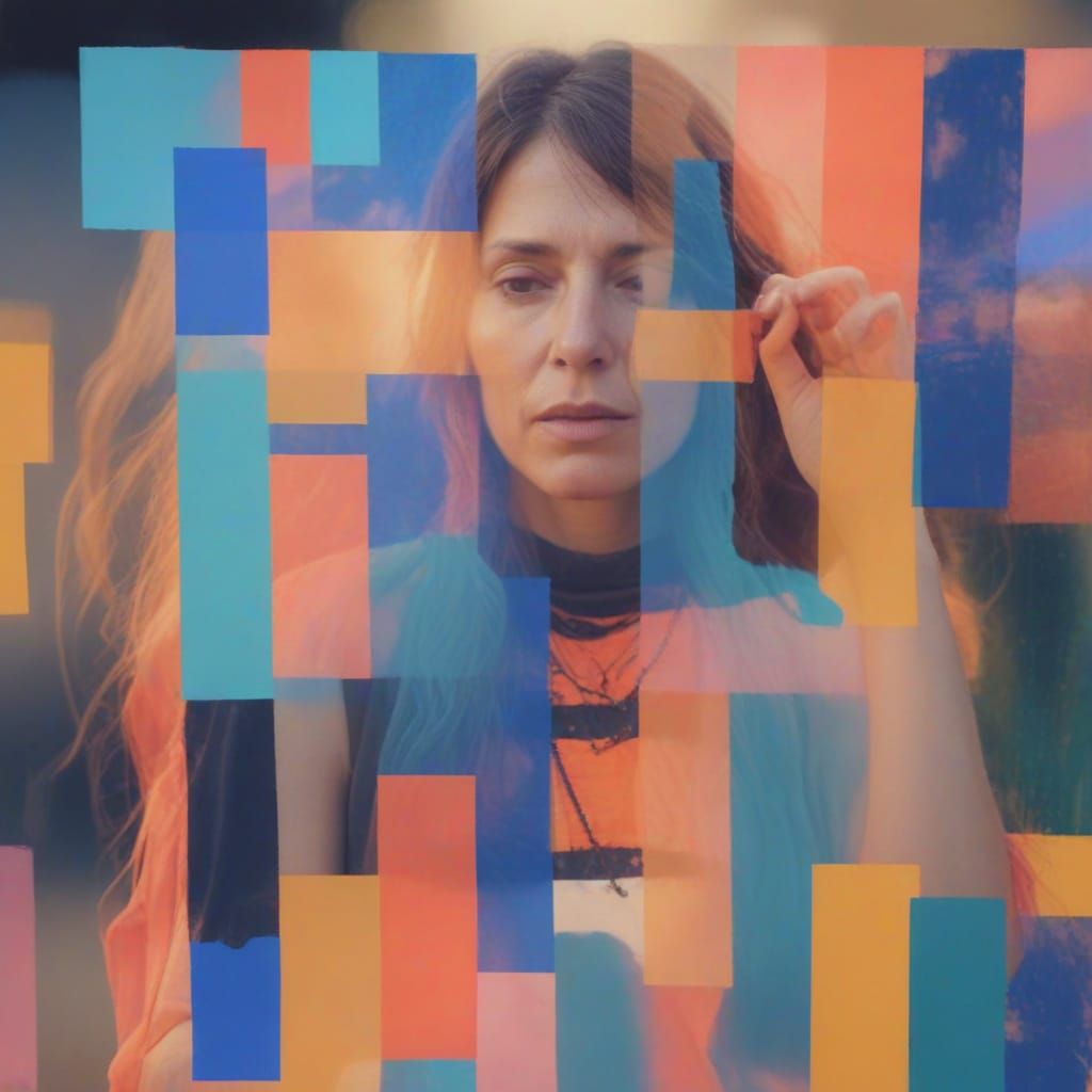 Bohemian Woman with Long Arms in Double Exposure