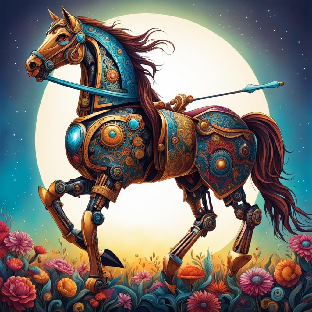 Colorful Robot Knight and Horse