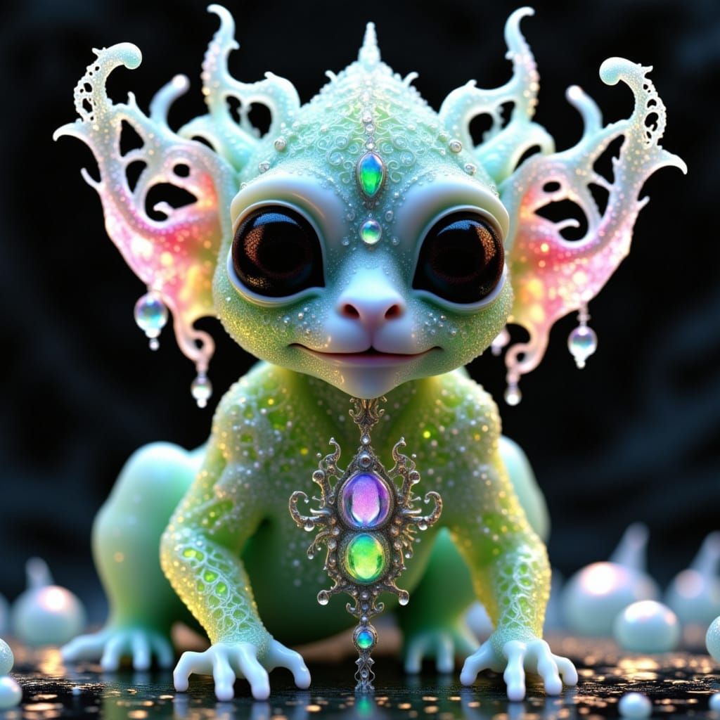 Dreamlike Gargoyle Infant with Spectral Glass and Fractals