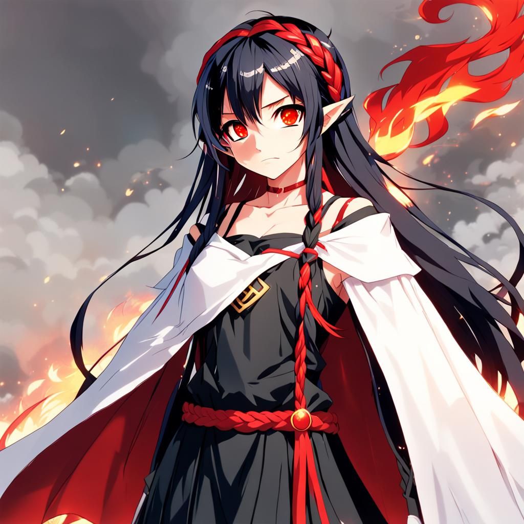 Anime Elf Girl with Fire Power and Red Dress