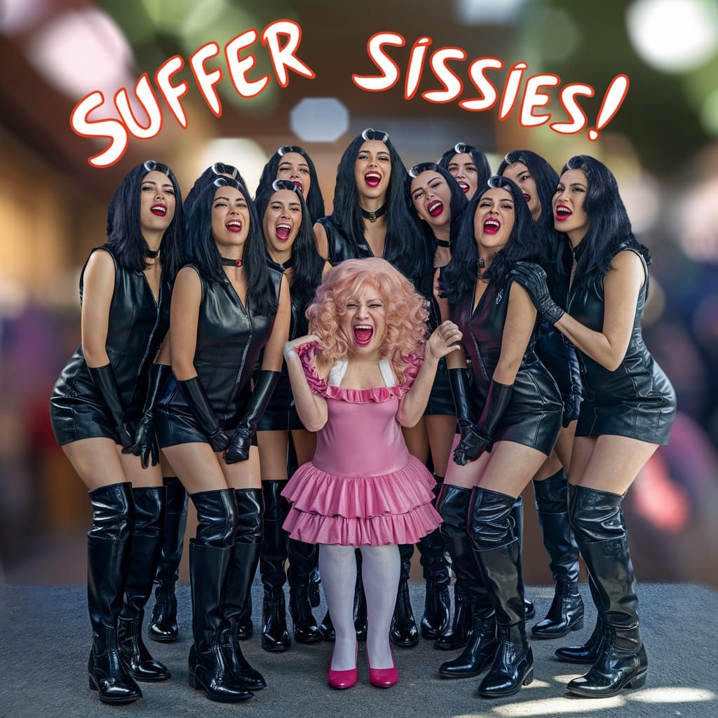 Leather-Clad Clones Mock Pink-Dressed Figure