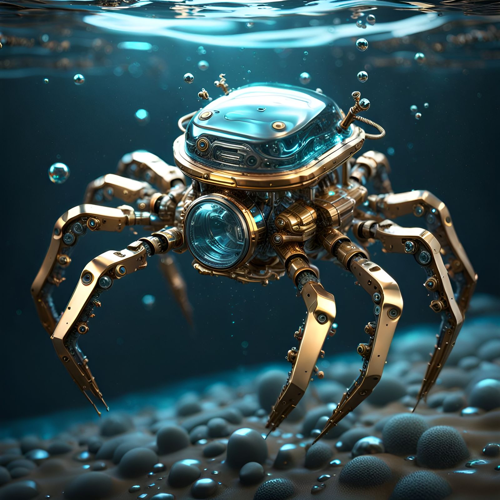 Detailed Nanobot Swimming in Liquid, 3D Render