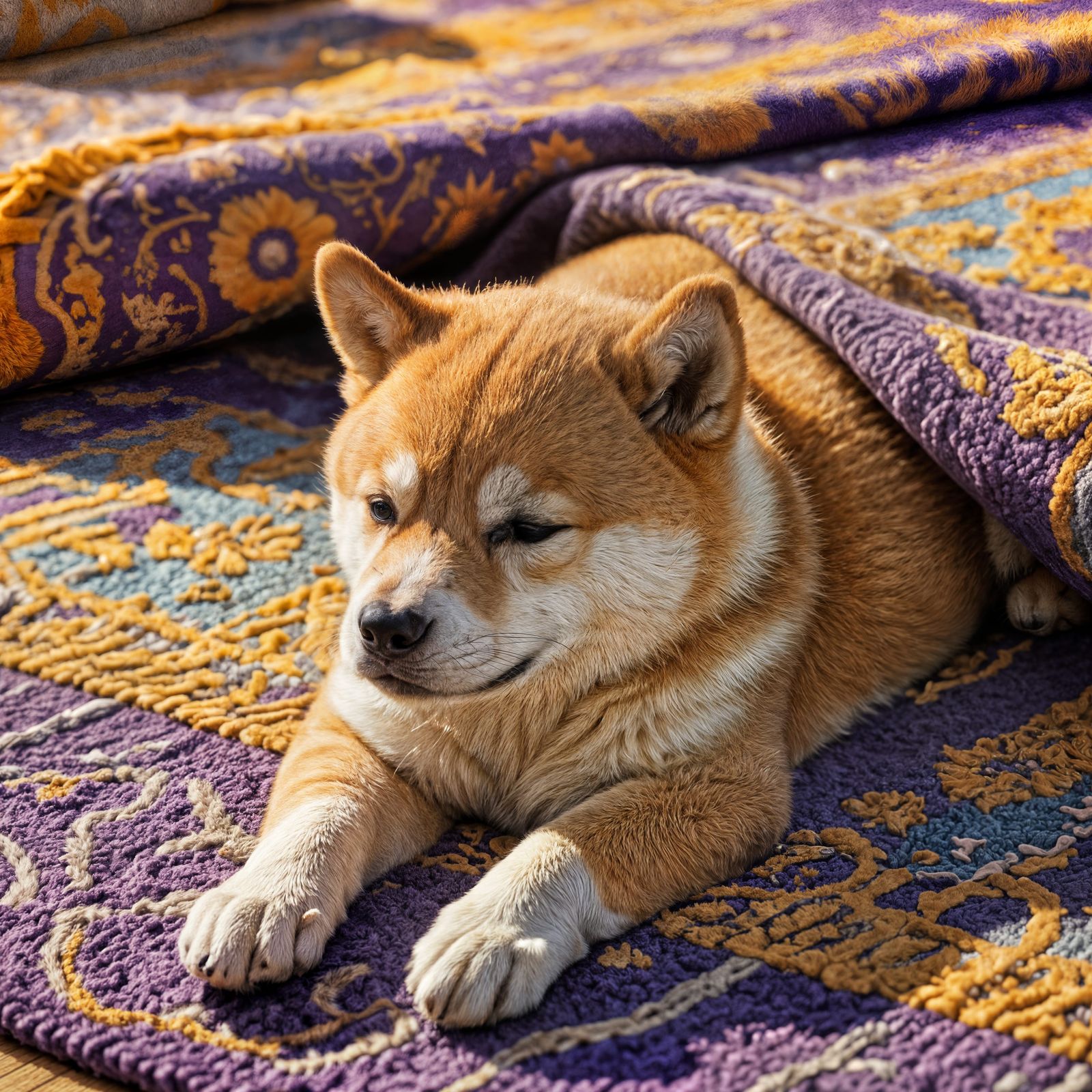 Shiba Inu Puppy Sleeping: Detailed Matte Painting