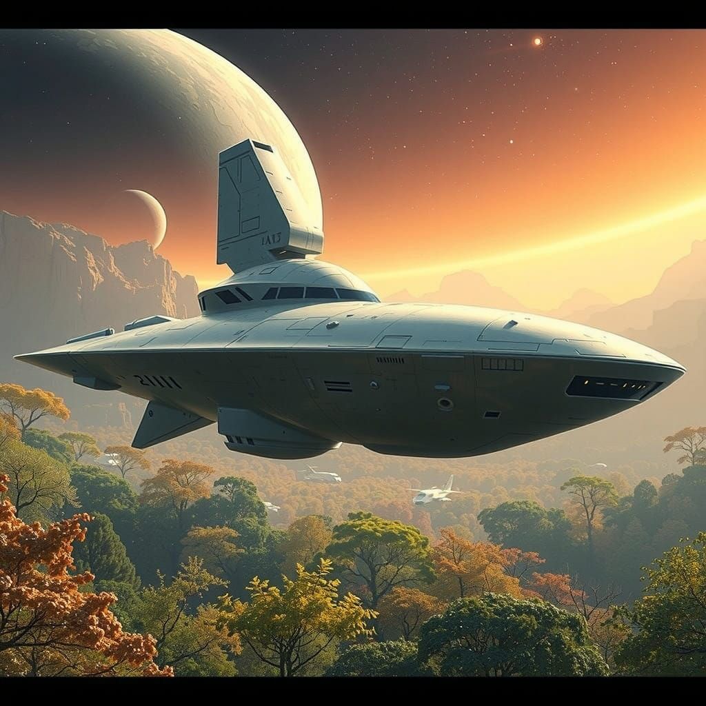 Sleek Futuristic Spaceship Dominates Hyper-Realistic Landsca...