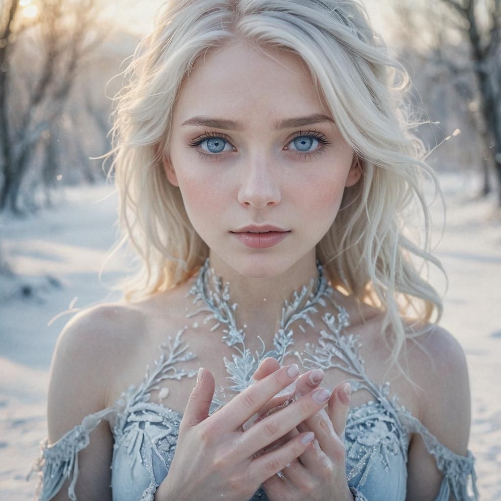 Regal Ice Queen Radiates Frosty Magic in a Winter Wonderland