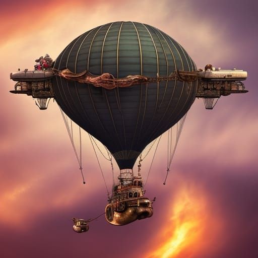 Steampunk Zeppelin Sunset in Digital Art Style