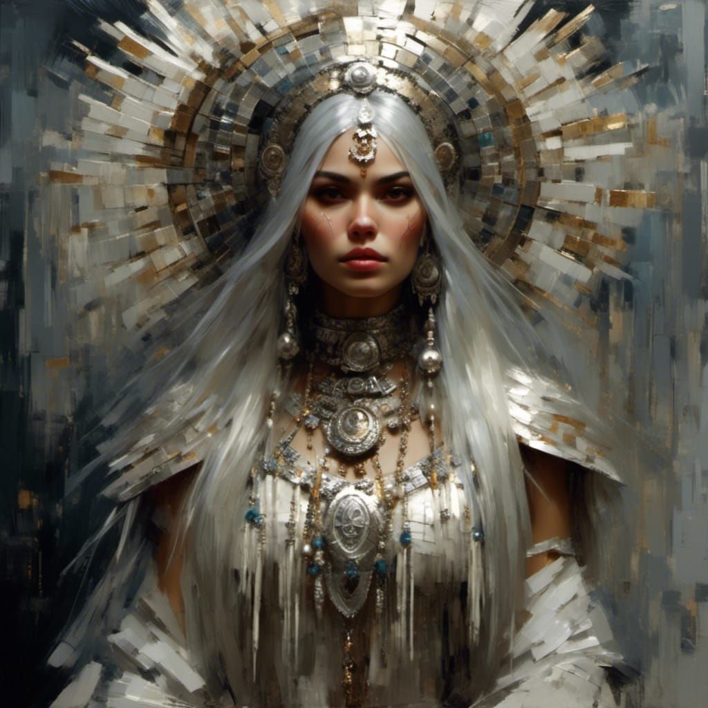 Mystical Mexican-Norwegian Woman: Oil Portrait in Chiaroscur...