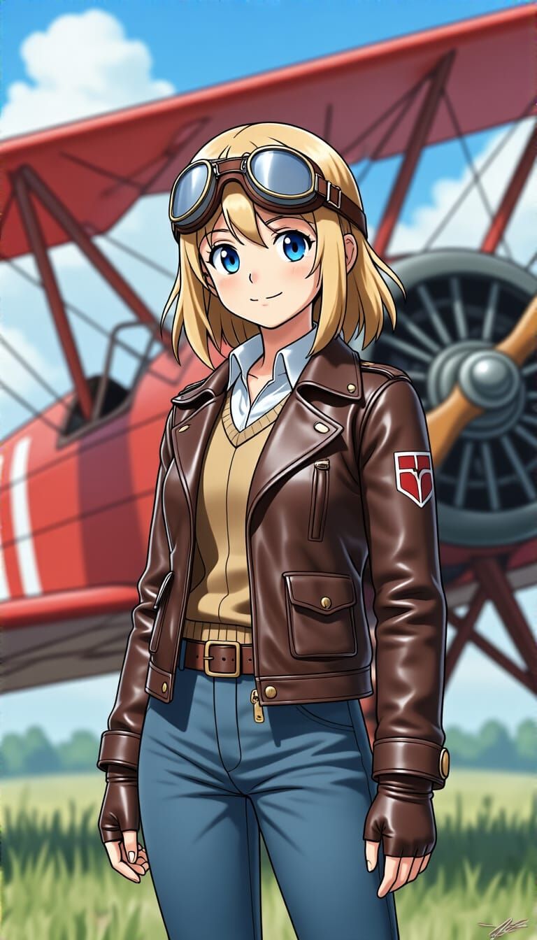 Anime Girl Richthofen with Red Albatros D.II