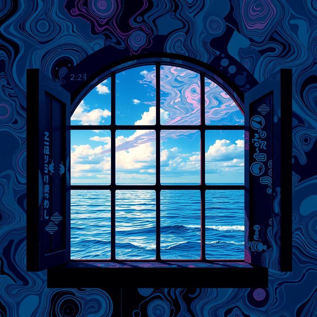 Surreal Eyes Gaze Through Window to the Sea