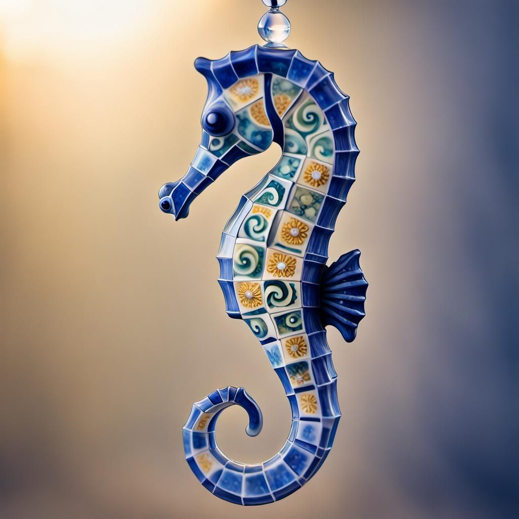 Azulejo Seahorse Encapsulated in Glistening Water Drop