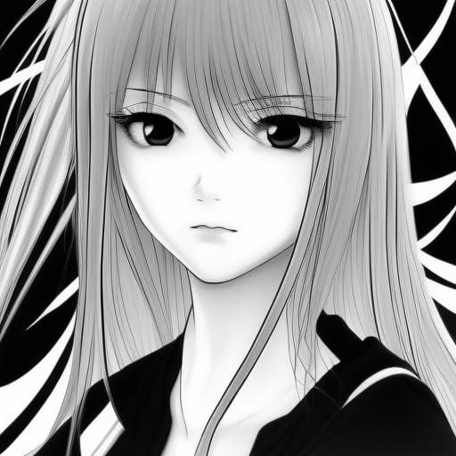 Elegant Anime Portrait in Black and White