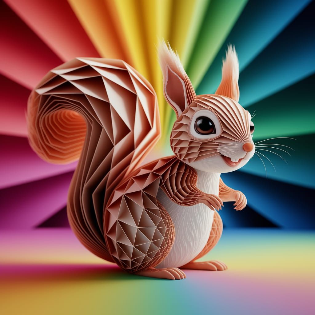 Origami Squirrel in Whimsical 3D Digital Art Style