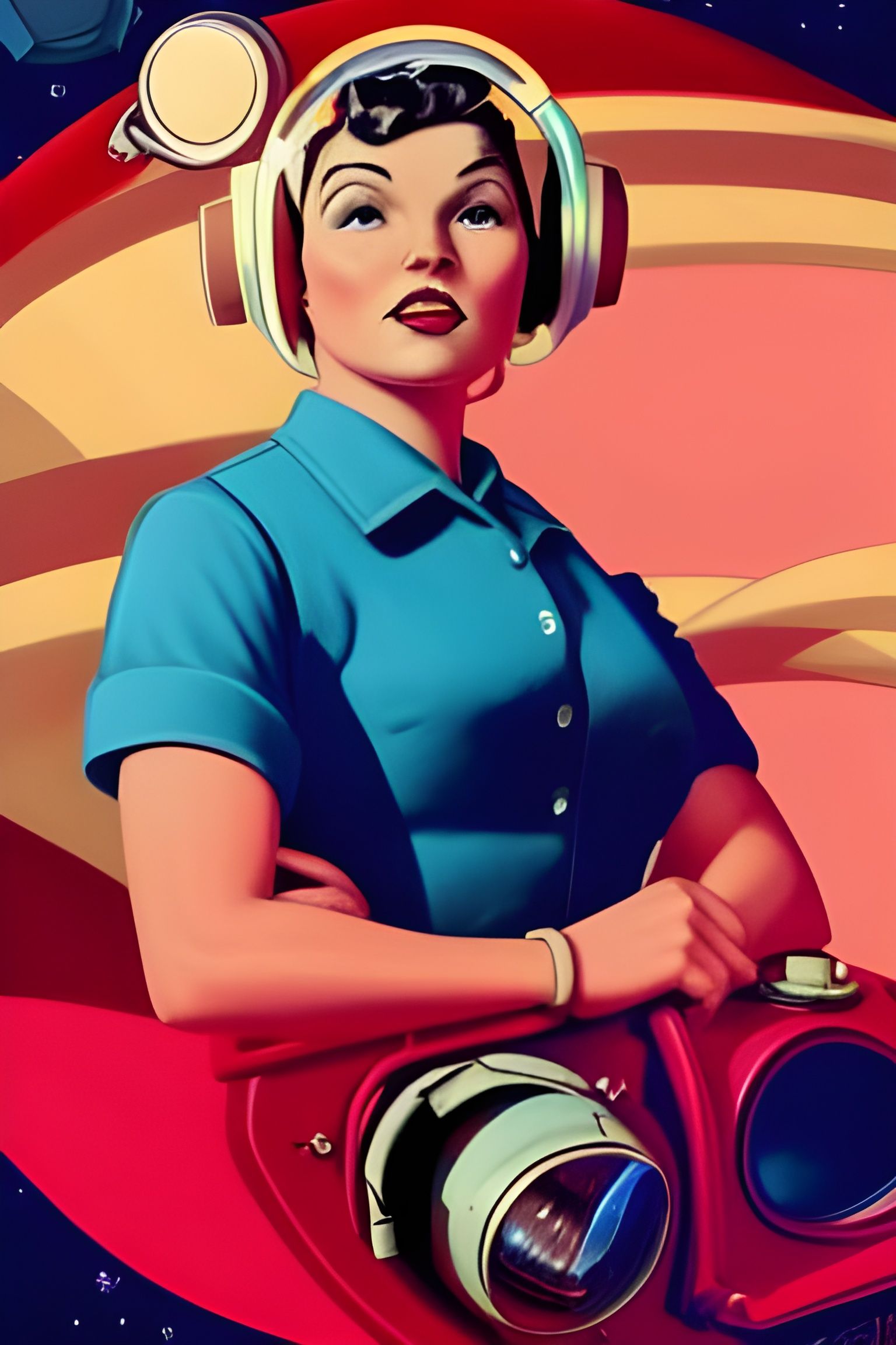 Rosie the Riveter as Astronaut in Retrofuturism Style