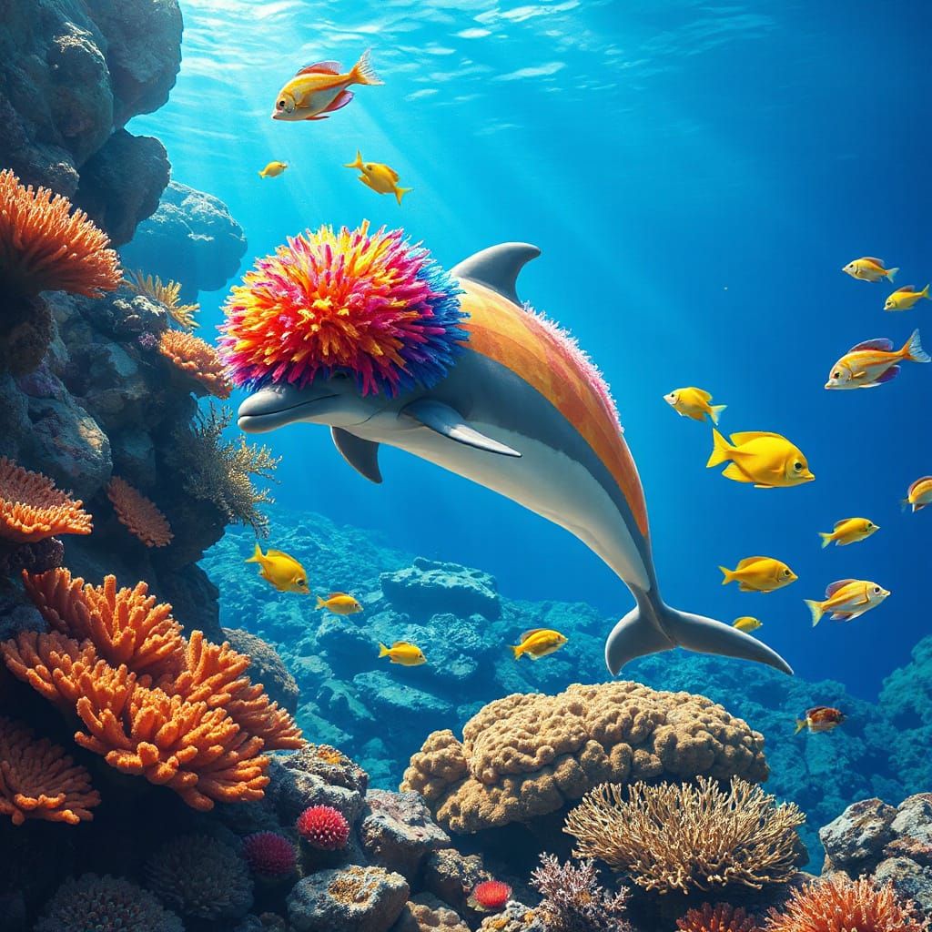 Pom-Pom Dolphin in Neo-Cubism Art Deco Style