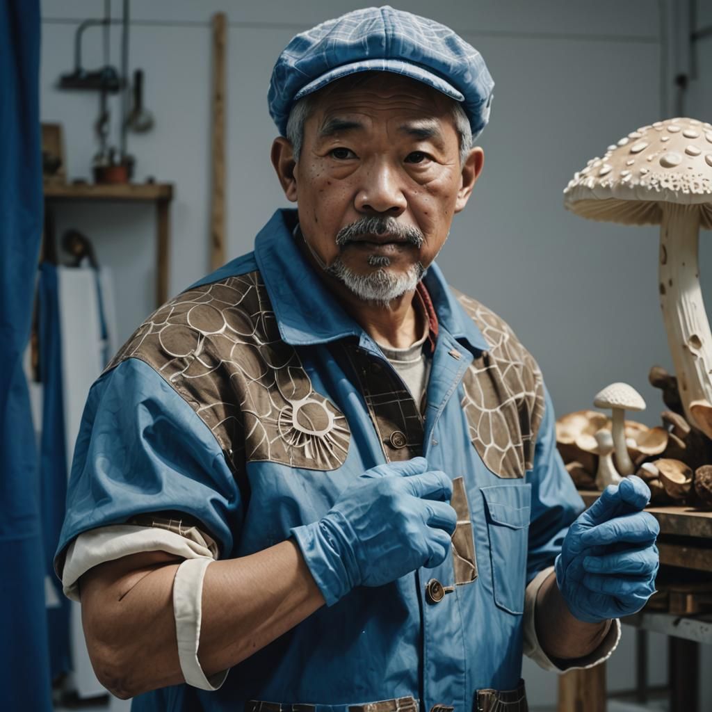 Indonesian Mushroom Sculptors: Linocut on Fabric