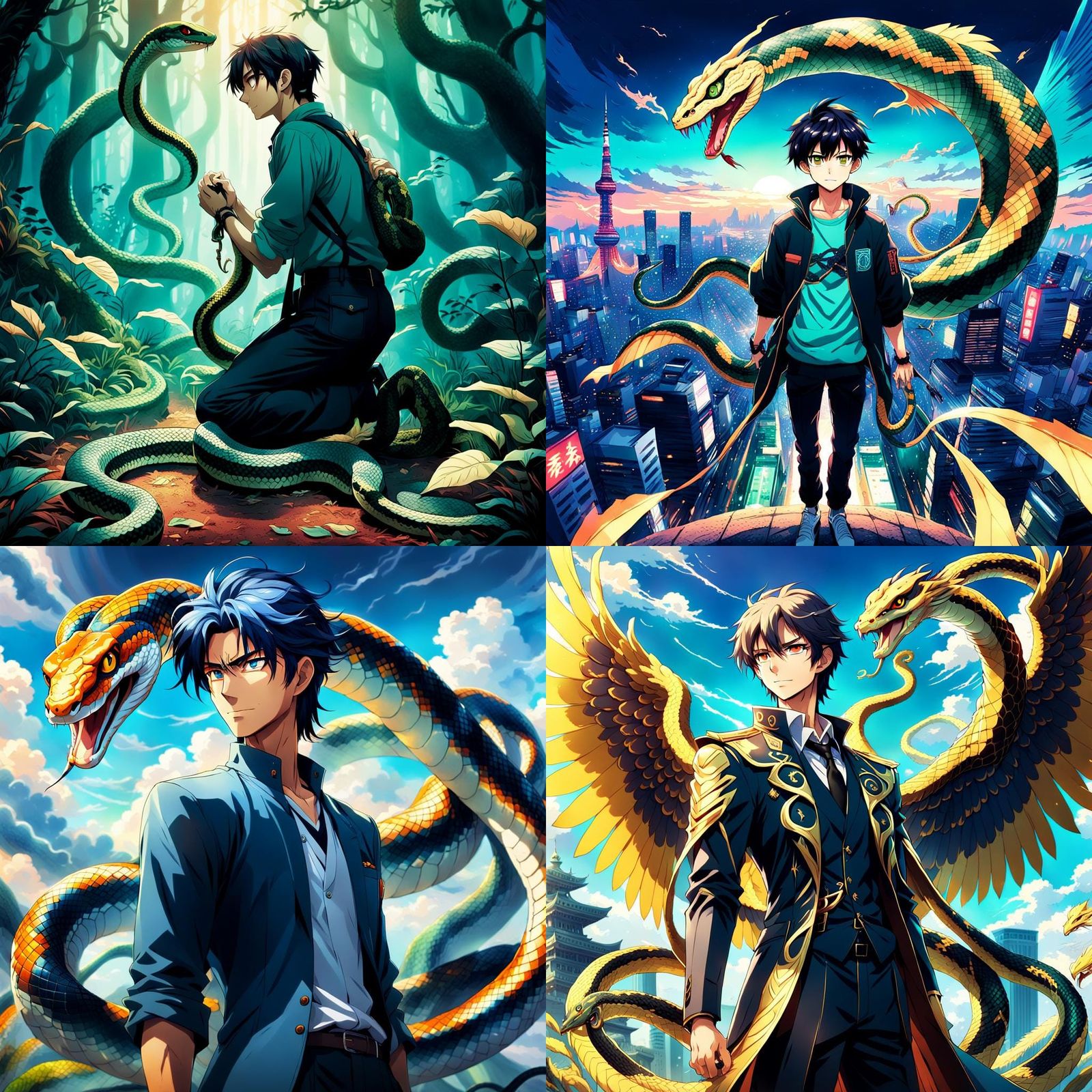 Anime Boy with Wings and Snake