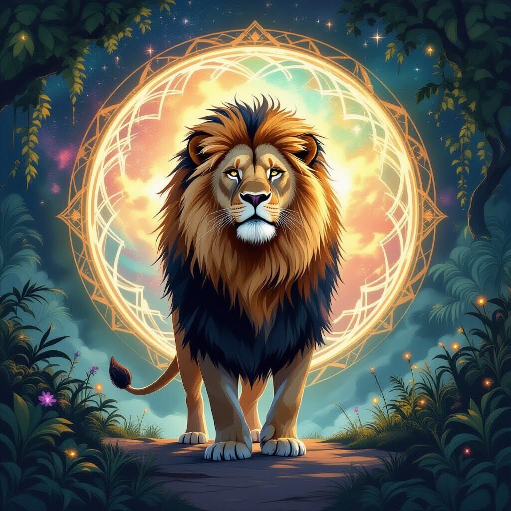 Cosmic Lion Guardian of Alien Jungle Portal