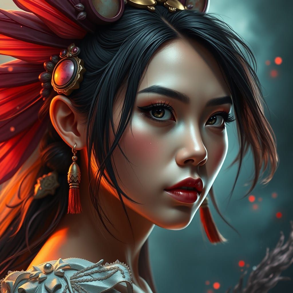 Hyperrealistic Portrait of a Beautiful Girl with Dramatic Ch...