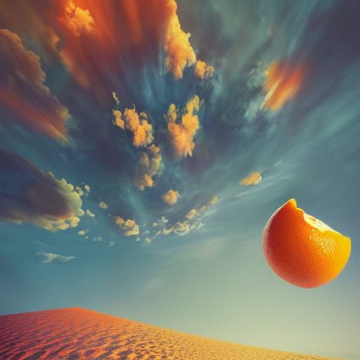Surreal Orange Sun Illuminates Blue Sky in Matte Painting