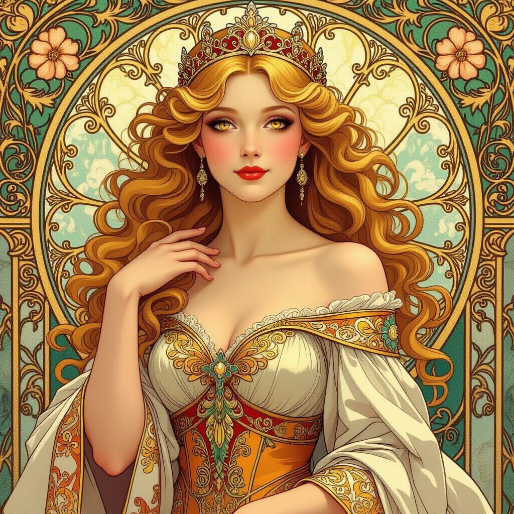 Elegant Queen in Art Nouveau Style