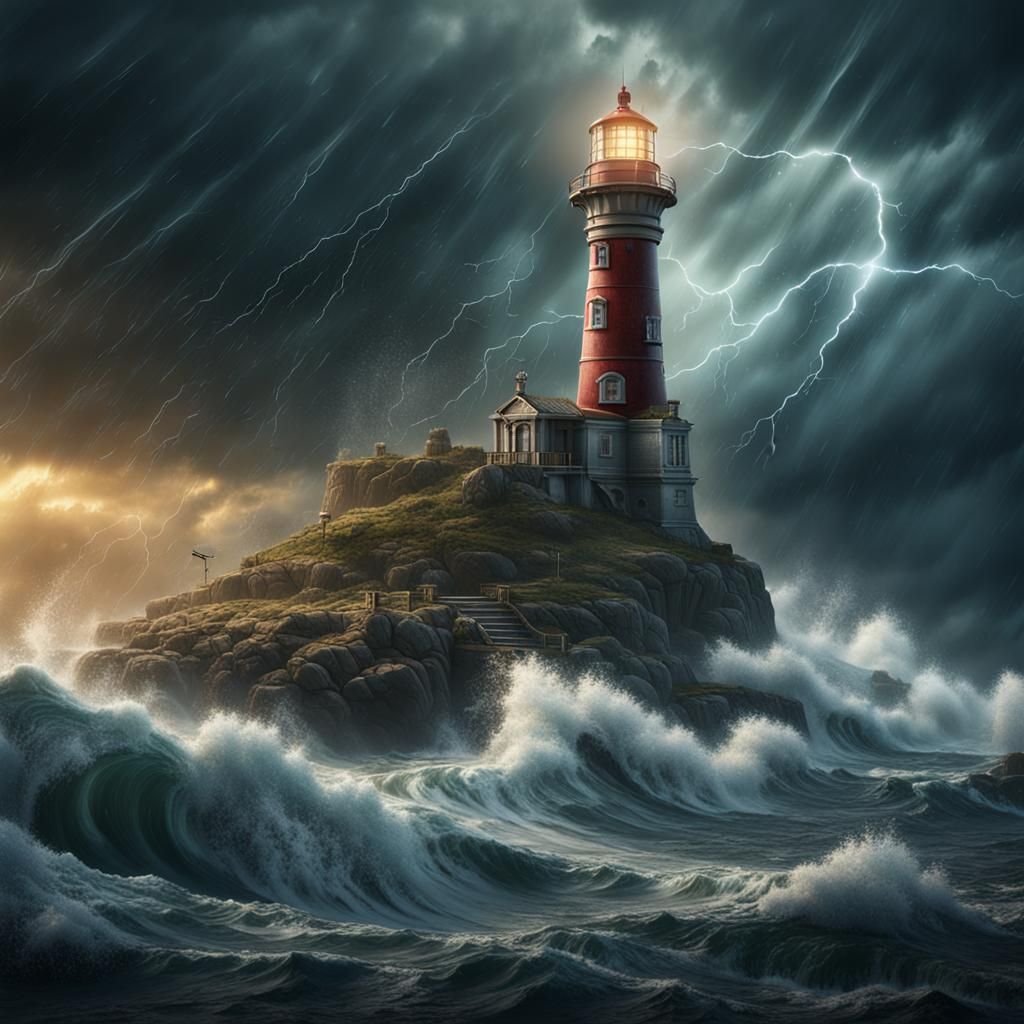 Lighthouse in Dramatic Storm: Detailed Matte Painting