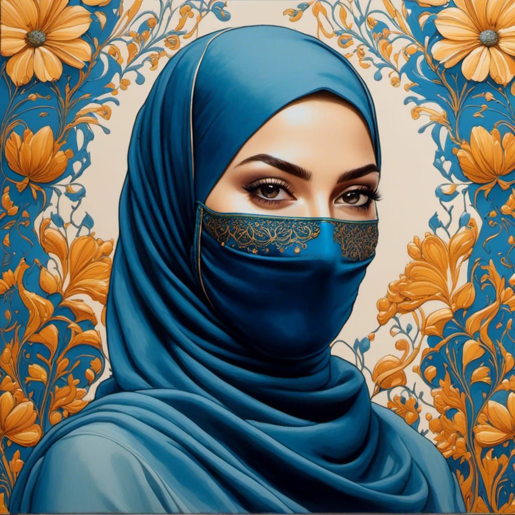 Beautiful Hijabi Student Portrait with Floral Background