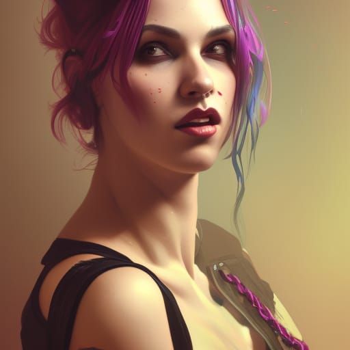 Punky Young Woman Portrait in Digital Art Style