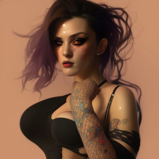 Punky Woman Portrait in Dynamic Lighting