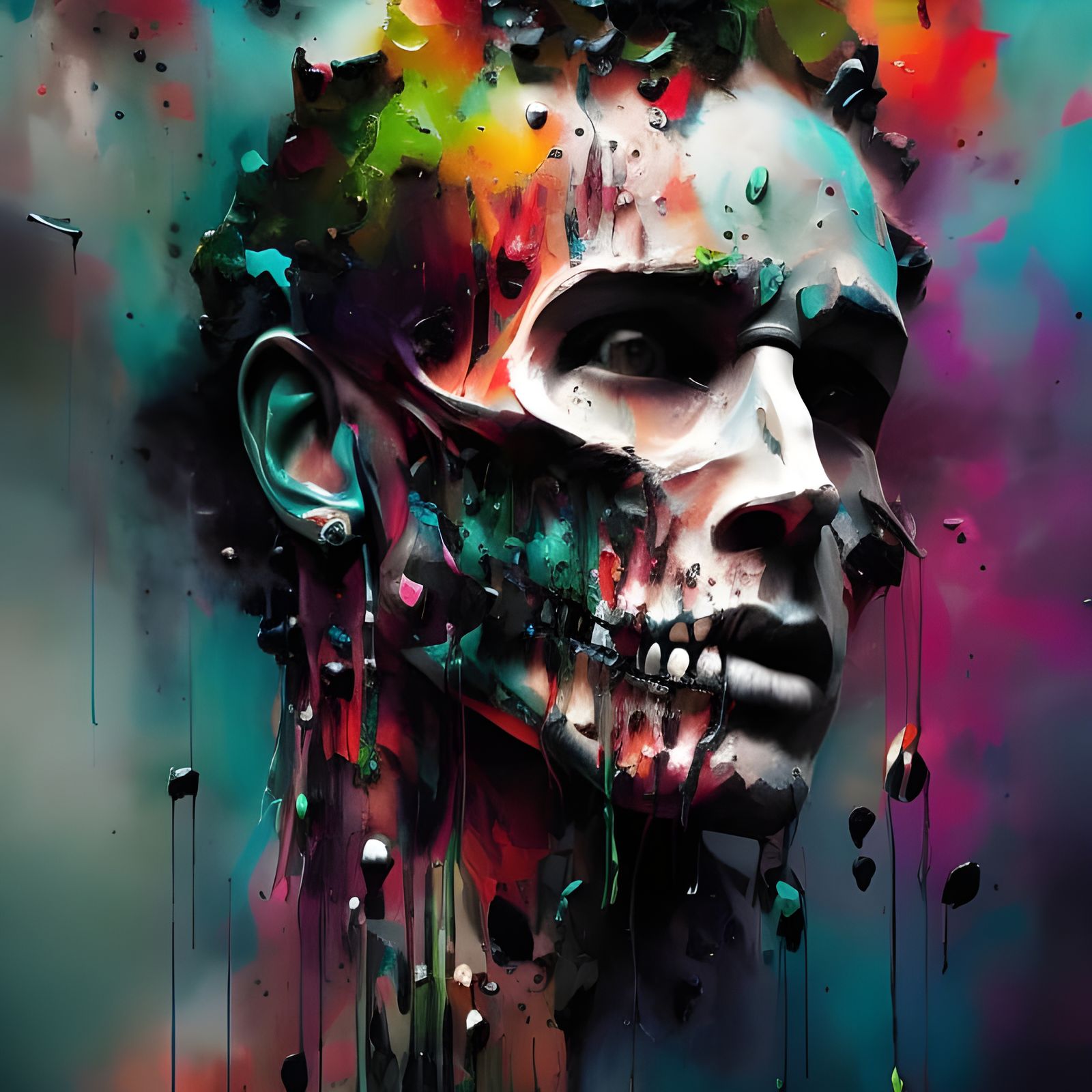 Colorful Ink Skull Portrait in Digital Art Style