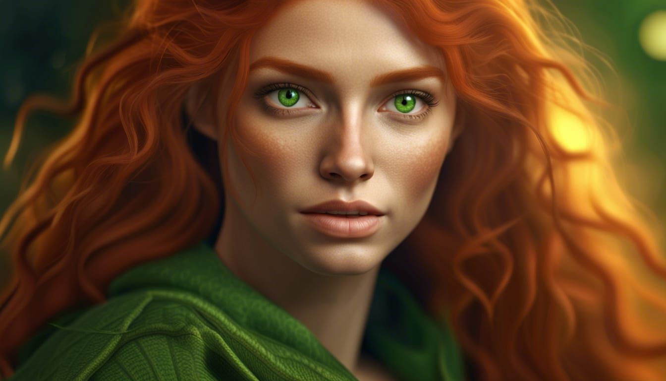 Beautiful Ginger Woman with Green Eyes in 8K