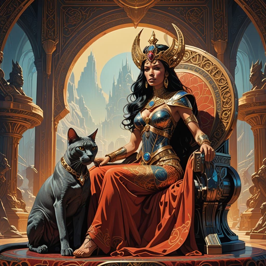 Regal Martian Princess in Cyberpunk Opulence