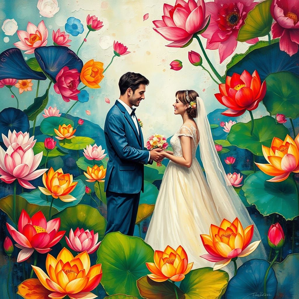 Dreamy Chagall-Inspired Lotus Wedding Scene