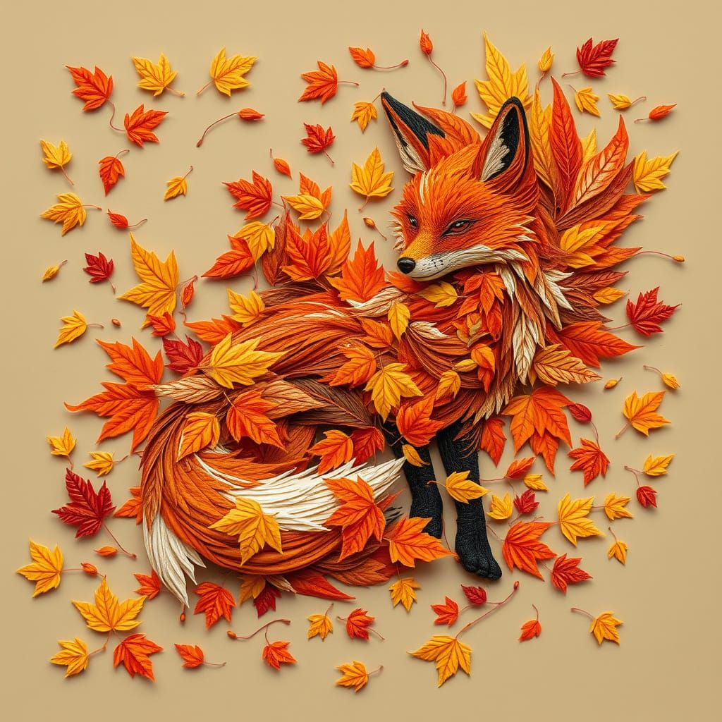 Autumn Fox Amidst Golden Foliage, Fantasy Art
