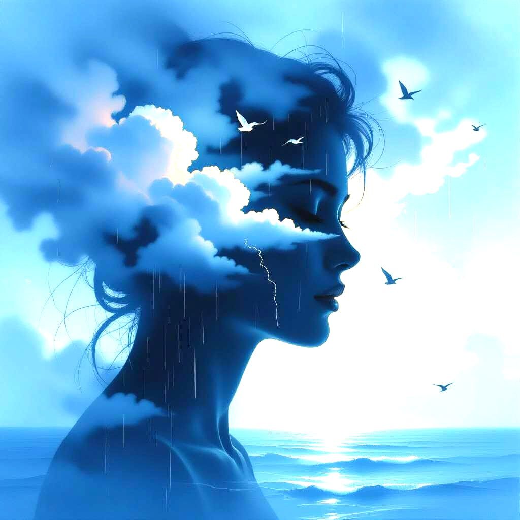 Dreamlike Silhouette Portrait with Stormy Seas