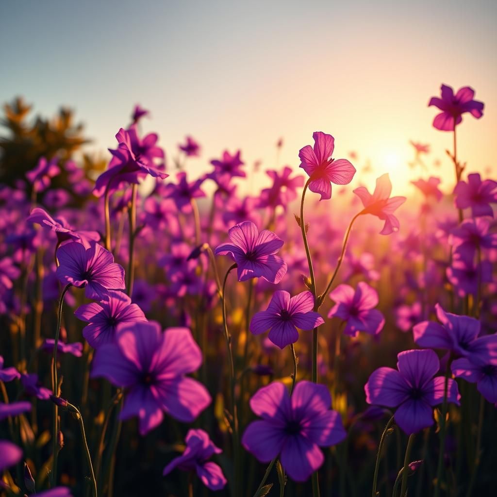Purple and Violet Flower Field with Dynamic Lighting
