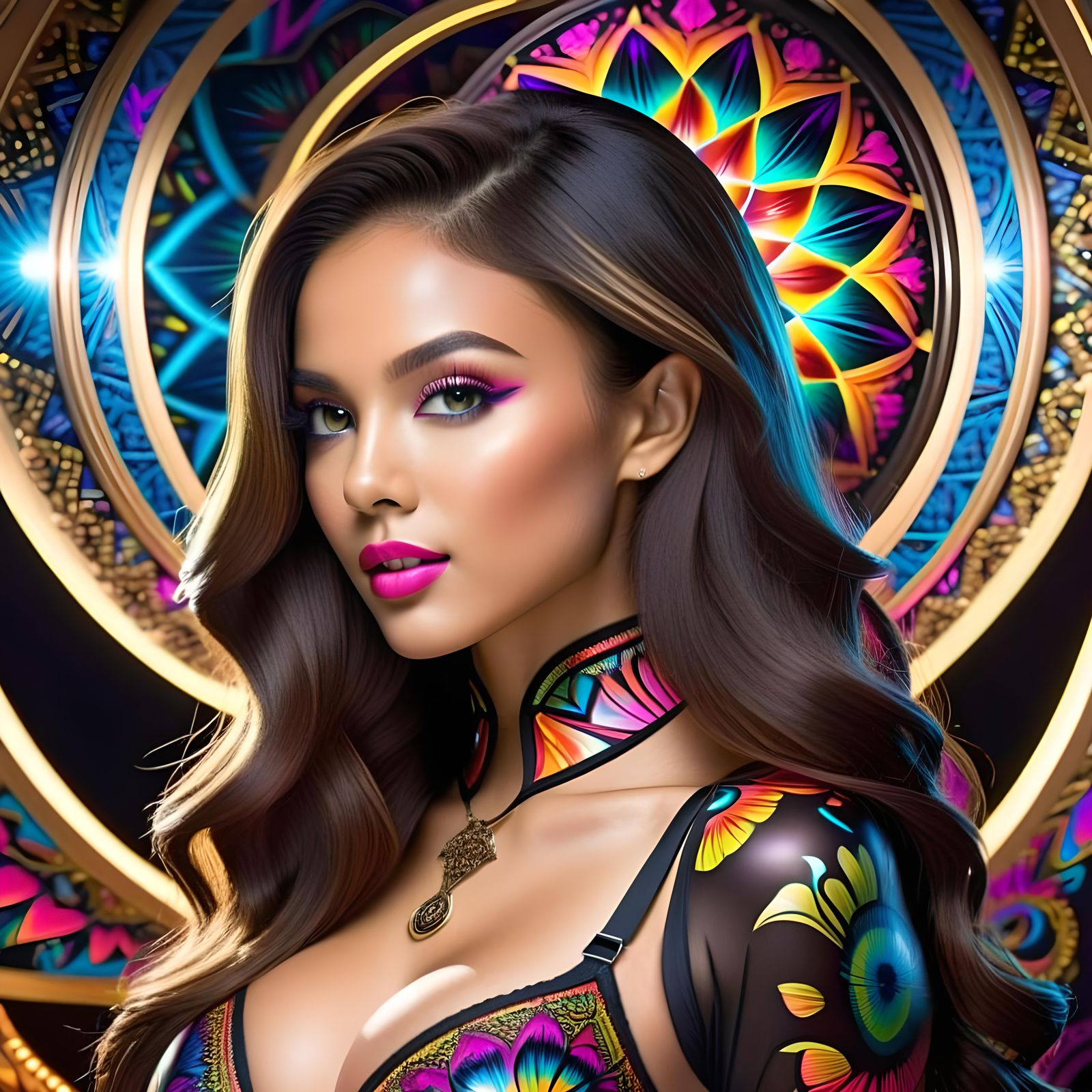 Hyperreal Female with Optical Illusion in Digital Art