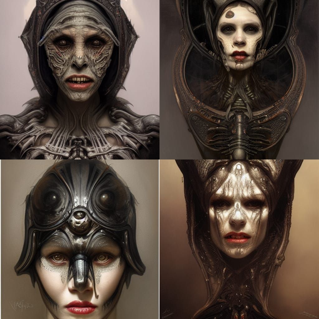 Vampire Goddess with Slug Mask in Rembrandt Style