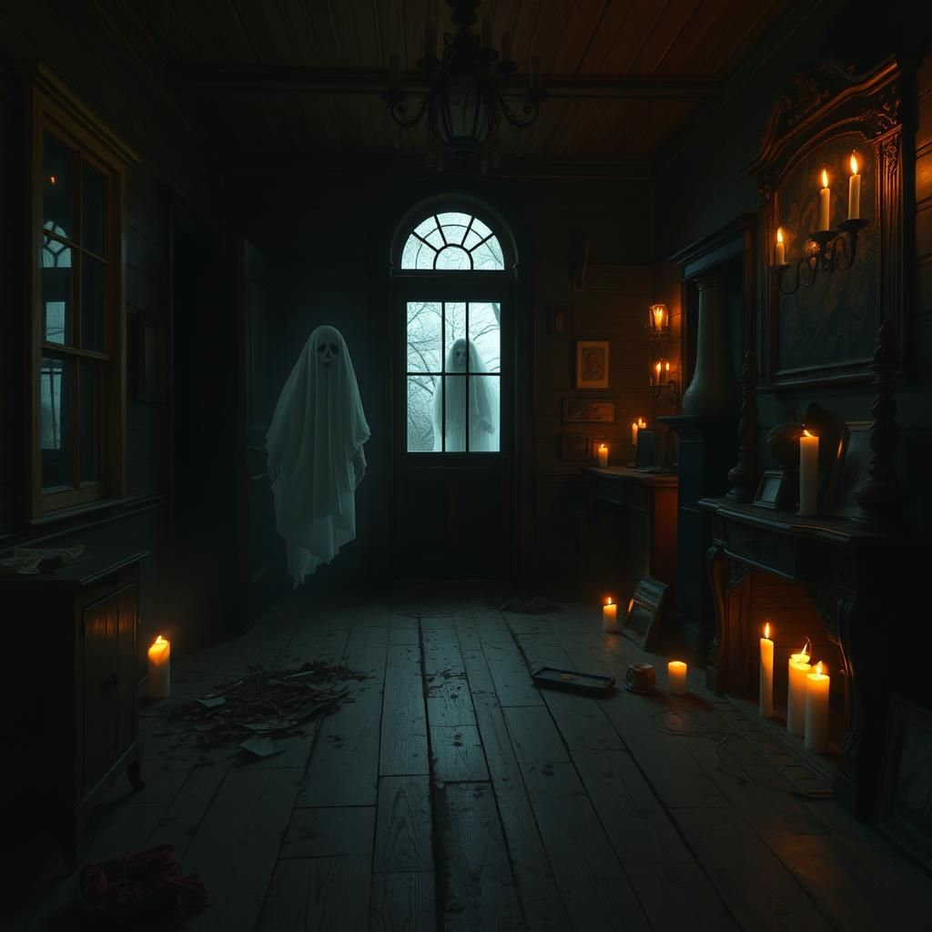 Spooky Haunted House Interior at Night