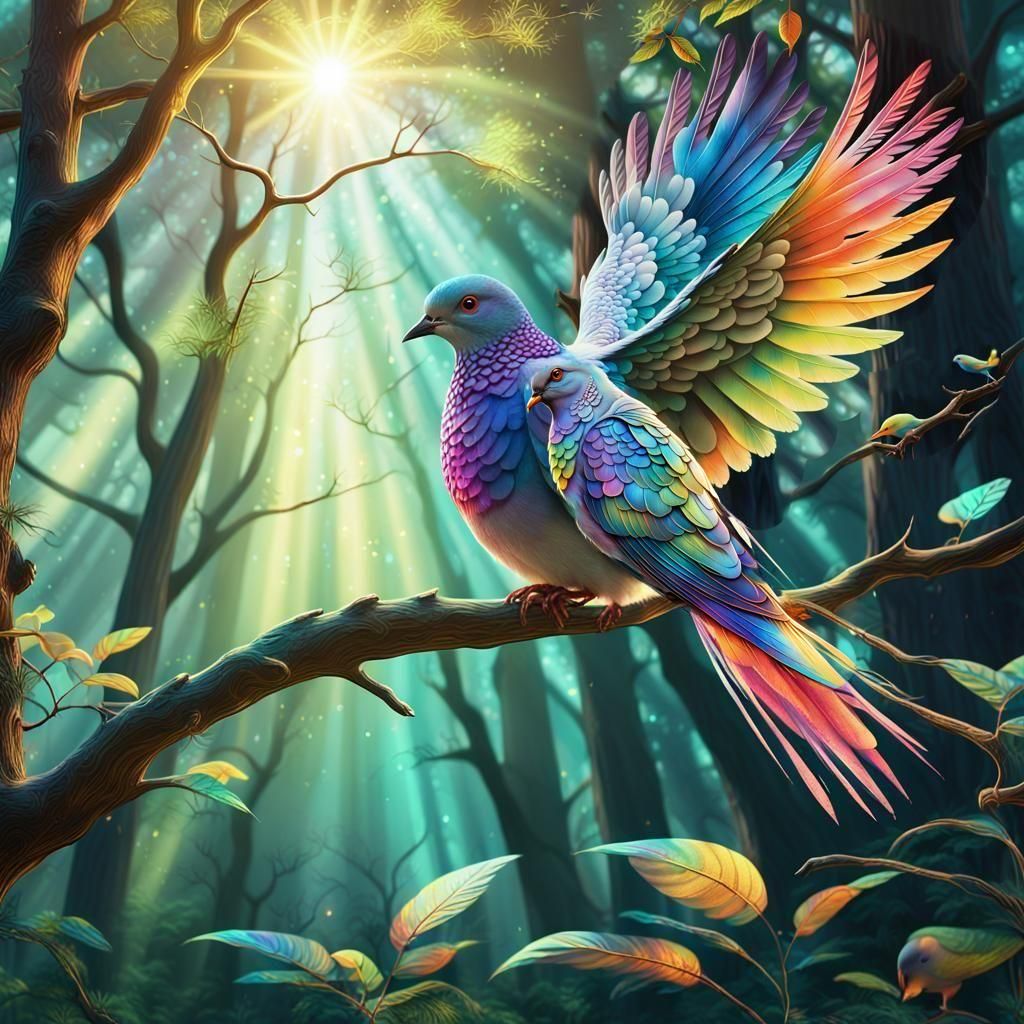 Fluorescent Birds in a Colorful Forest