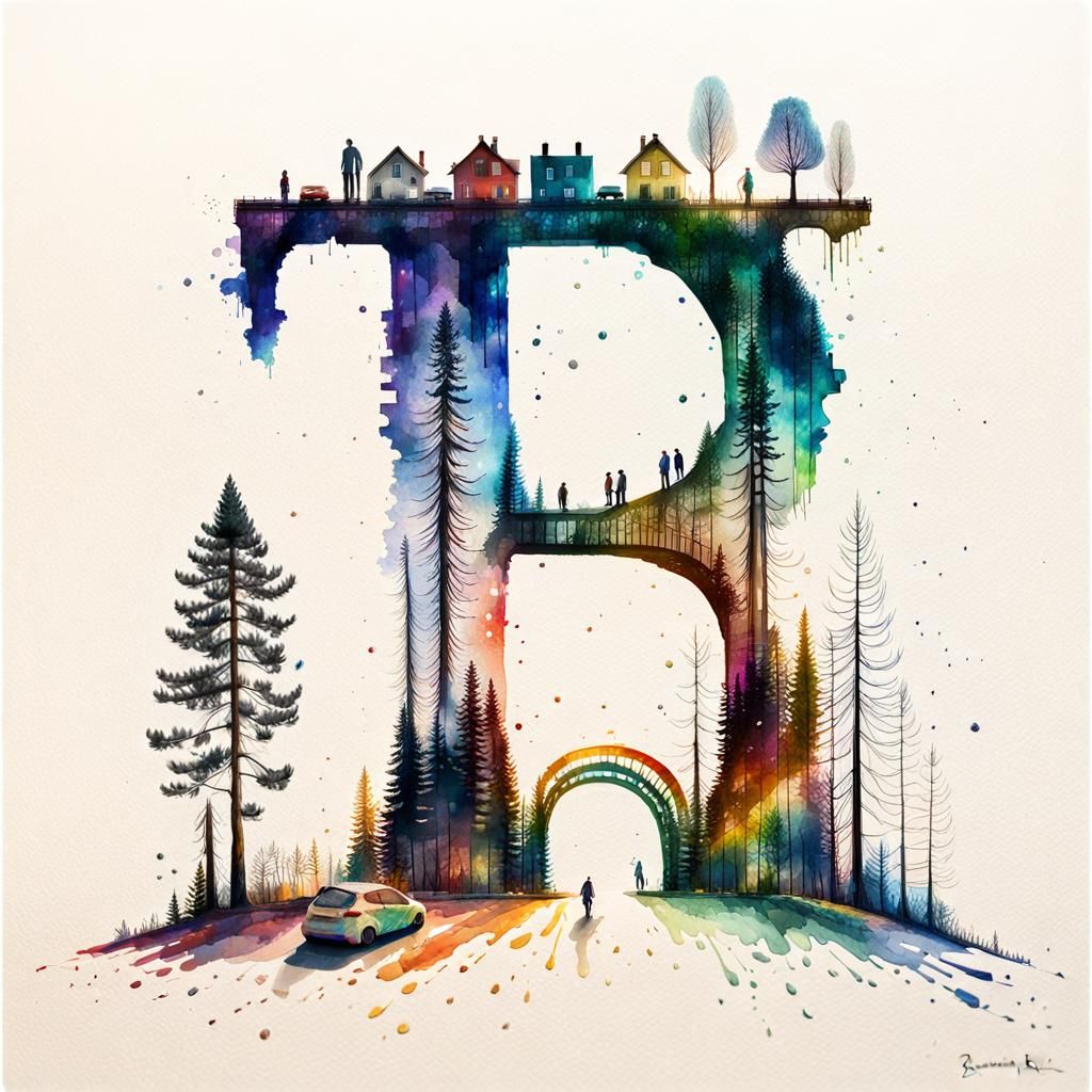 Rainbow Letterform Art in Double Exposure Style