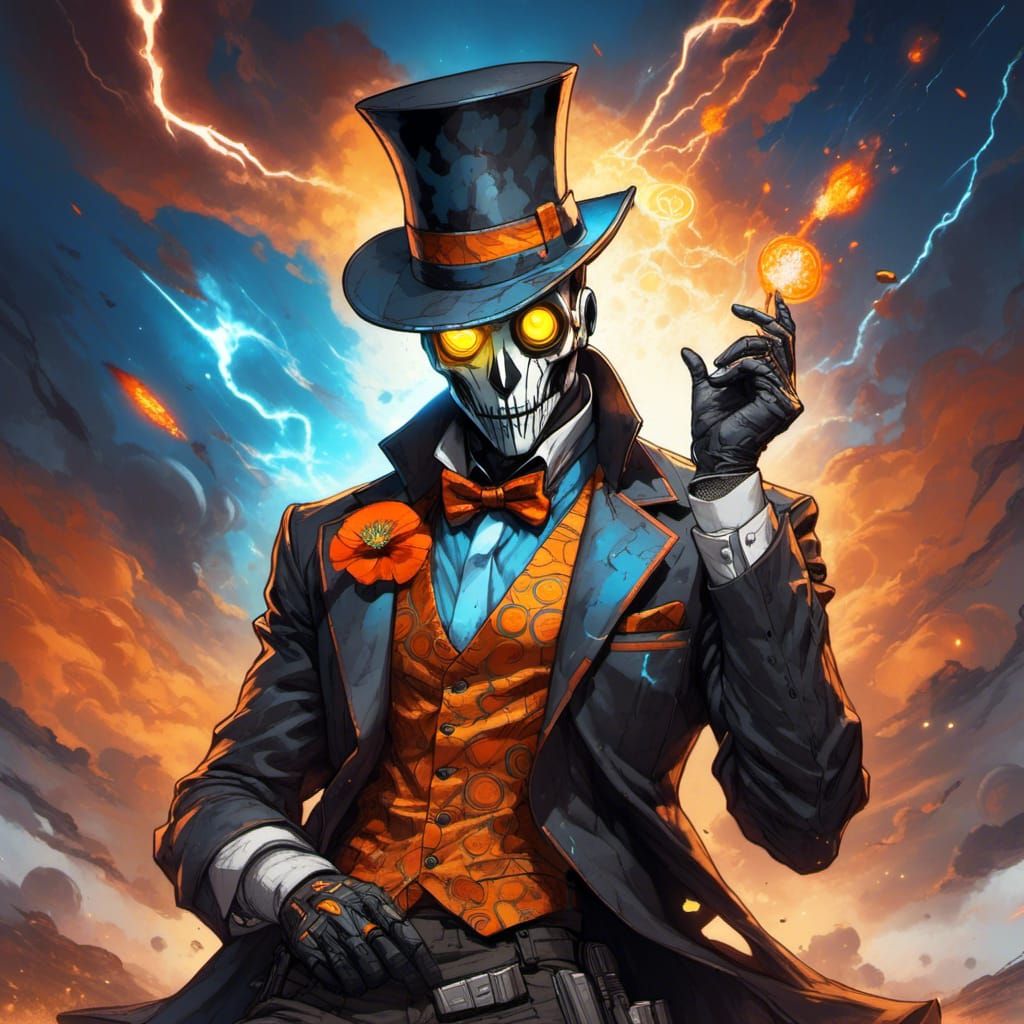 Futuristic Magician with Lightning in Cyberpunk Style