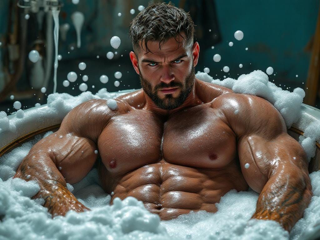 Blue-Collar Worker's Bubble Bath: A Muscular Realism Portrai...
